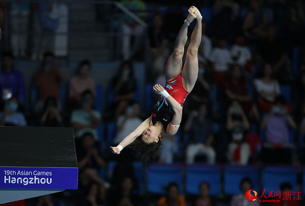 10月3日，中國隊陳芋汐在比賽中。人民網 章勇濤攝