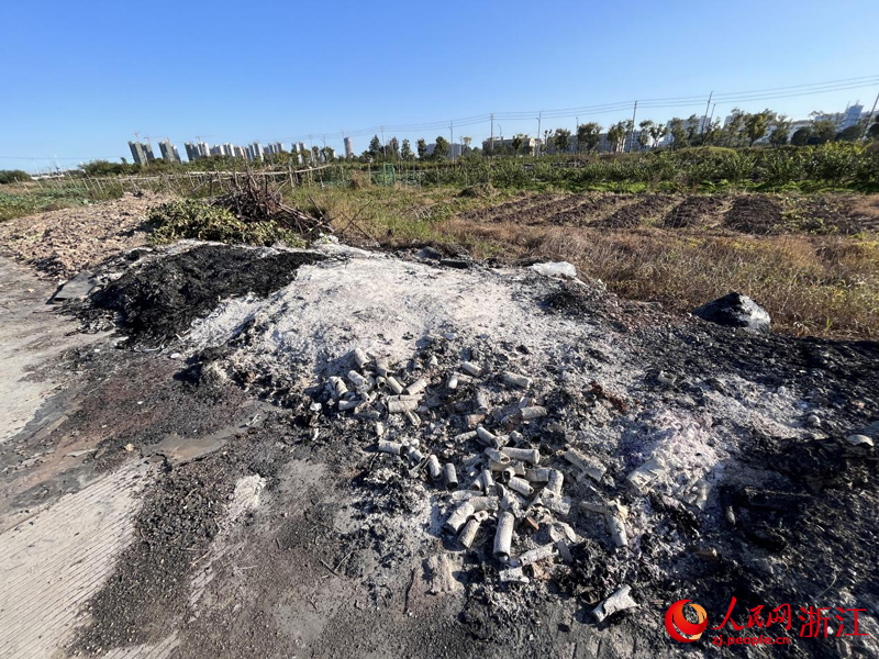 工業廢料燃燒后的灰燼。人民網記者 張麗瑋攝