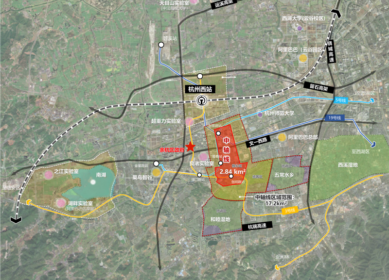 從地圖上看，中軸線核心區域形似一把“金鑰匙”。余杭區供圖