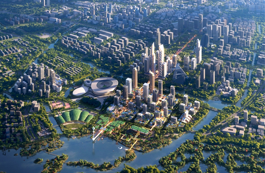 余杭中軸線俯瞰效果圖。余杭區委宣傳部供圖