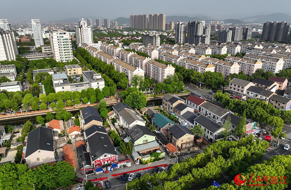 空中俯瞰浙江省慈溪市大河口自然村藝術部落。人民網 章勇濤攝