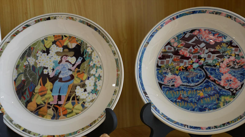 陳凱文設計的秀洲農民畫餐盤。秀洲區委宣傳部供圖