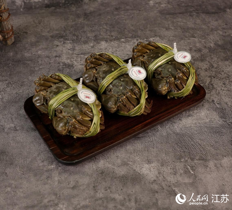 綁好溯源卡扣的固城湖螃蟹。人民網記者 王丹丹攝