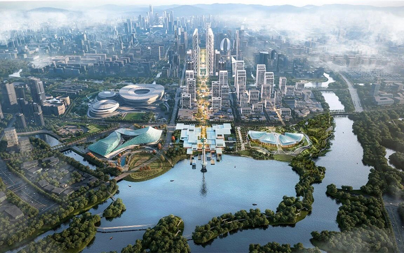 余杭城市新中心中軸線效果圖。余杭區委宣傳部供圖